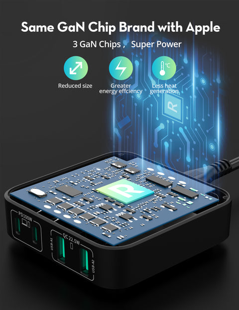 Ravpower RP-PC1042, 4-port Portable Desktop Charger, 100W, - Black