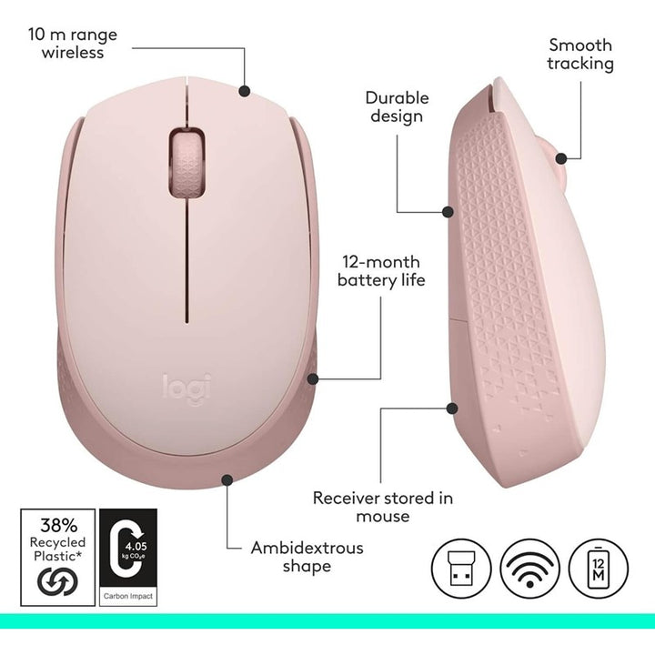 ماوس Logitech M171 لاسلكي Nano خفيف للاستخدام اليومي – روز (وردي)