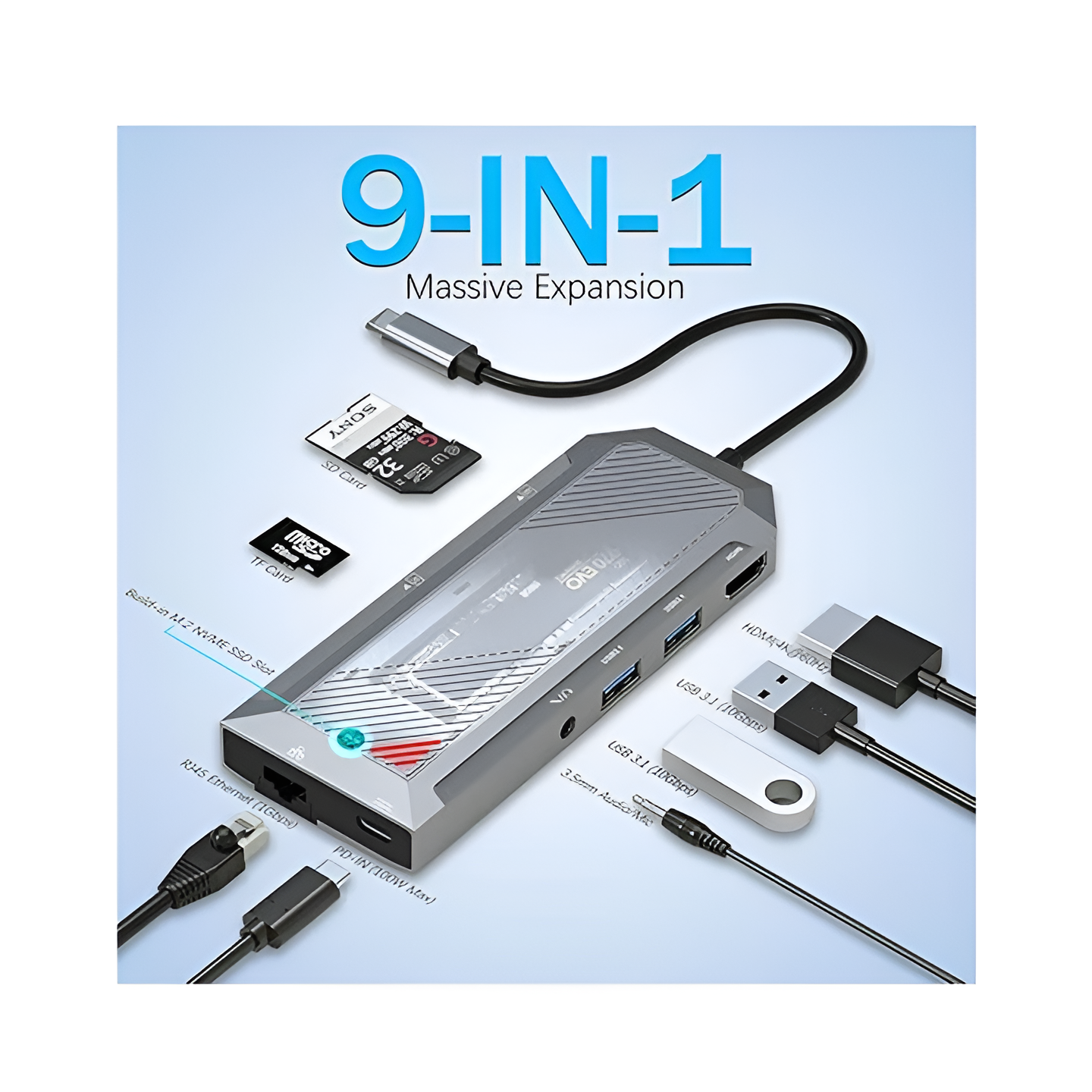 ريدراجون UCA، محور USB-C بـ 9 منافذ - أسود