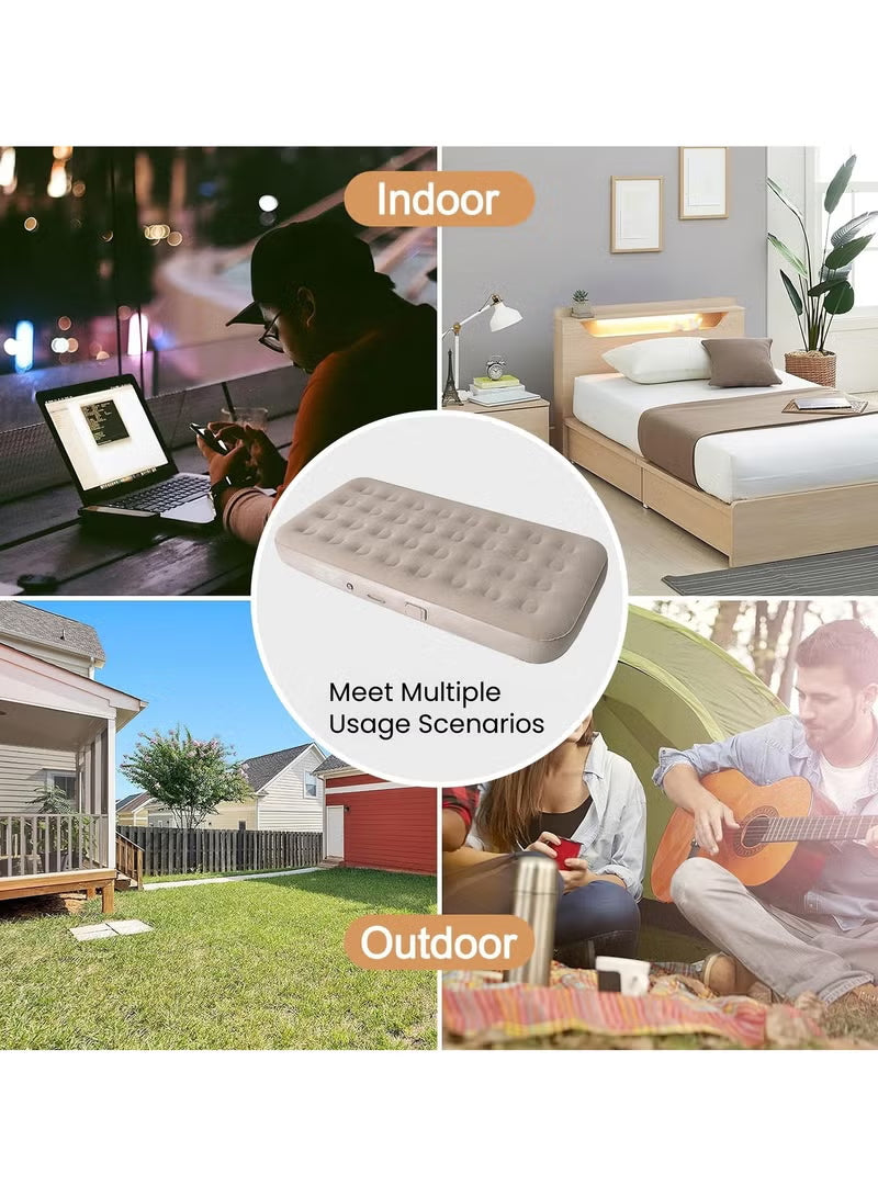 Inflatable Air Mattress with Rechargeable USB Pump, Air Coil Support & Pillow – 198 × 100 cm