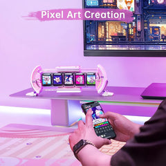 ساعة إعداد لعبة Divoom Times Gate Pixel Art، التحكم في الساعة الذكية، شاشة عرض معلوماتية IPS مقاس 128 × 128 بوصة - وردي