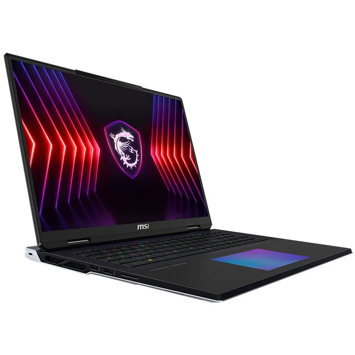 كمبيوتر محمول للألعاب MSI Titan 18 HX A14VIG مقاس 18 بوصة UHD+، 120 هرتز، وحدة معالجة مركزية i9-14900HX، GeForce RTX 4090 16 جيجابايت، ذاكرة وصول عشوائي 128 جيجابايت DDR5