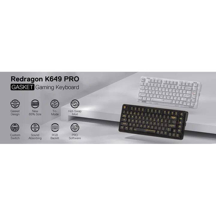 ريدراجون K649، ELF PRO لوحة مفاتيح ميكانيكية 78% ثلاثية الأوضاع مع إضاءة RGB – شفافة