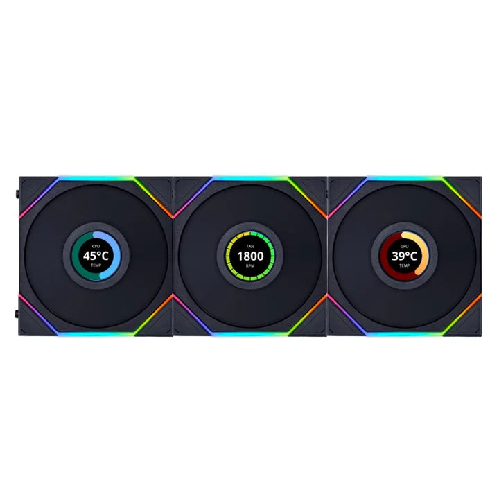 LIAN LI UNI FAN TL LCD 120mm ARGB Cooling Fan with 1.6" LCD Screen (Pack of 3) - Black