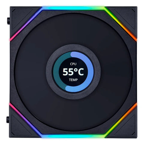 LIAN LI UNI FAN TL LCD 120mm ARGB Cooling Fan with 1.6" LCD Screen (Pack of 3) - Black