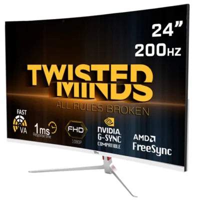 شاشة ألعاب Twisted Minds المنحنية مقاس 23.6 بوصة FHD VA 200Hz 1ms باللون الأبيض