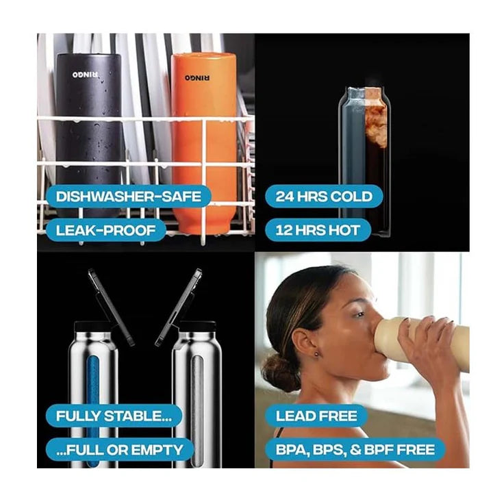 رينجو زجاجة مياه، 1 لتر/32 أونصة، غطاء لولبي ماج سيف، حلقة معززة ماج سيف، أبيض