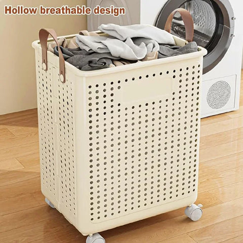 • Khamsan 55L Large Rolling Laundry Basket, Foldable with Handle