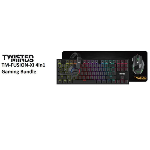 Twisted Minds 4in1 Gaming Bundle, Wired Keyboard DPI Adjustable Mouse, Rainbow Static Headset, Mouse Pad