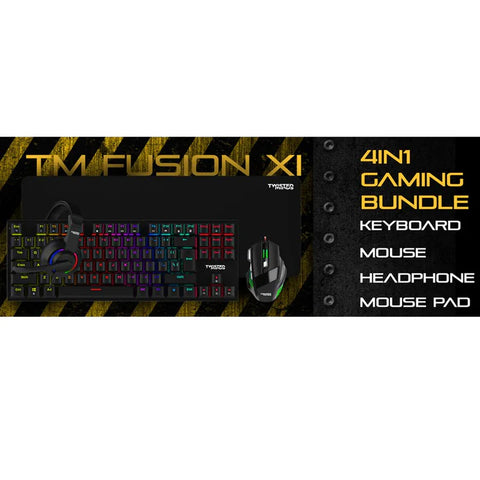 Twisted Minds 4in1 Gaming Bundle, Wired Keyboard DPI Adjustable Mouse, Rainbow Static Headset, Mouse Pad