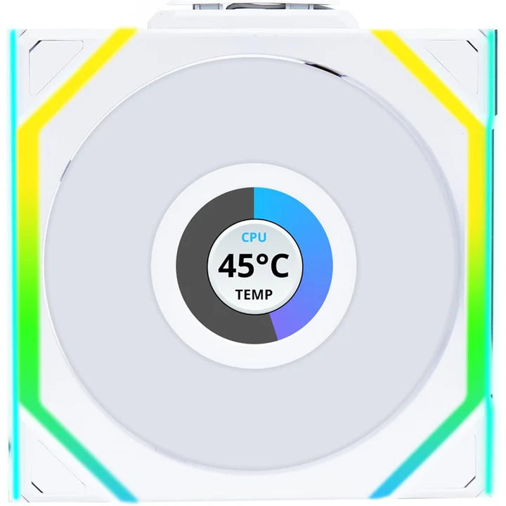 LIAN LI, UNI FAN SL Wireless LCD Reverse Blade 120mm ARGB Case Fans with 1.6” LCD Screen (3 Pack) - White
