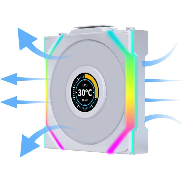 LIAN LI, UNI FAN SL Wireless LCD Reverse Blade 120mm ARGB Case Fans with 1.6” LCD Screen (3 Pack) - White