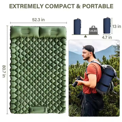 Double Inflatable Camping Air Mattress with Built-In Foot Pump & Dual Pillows – 200 × 120 cm