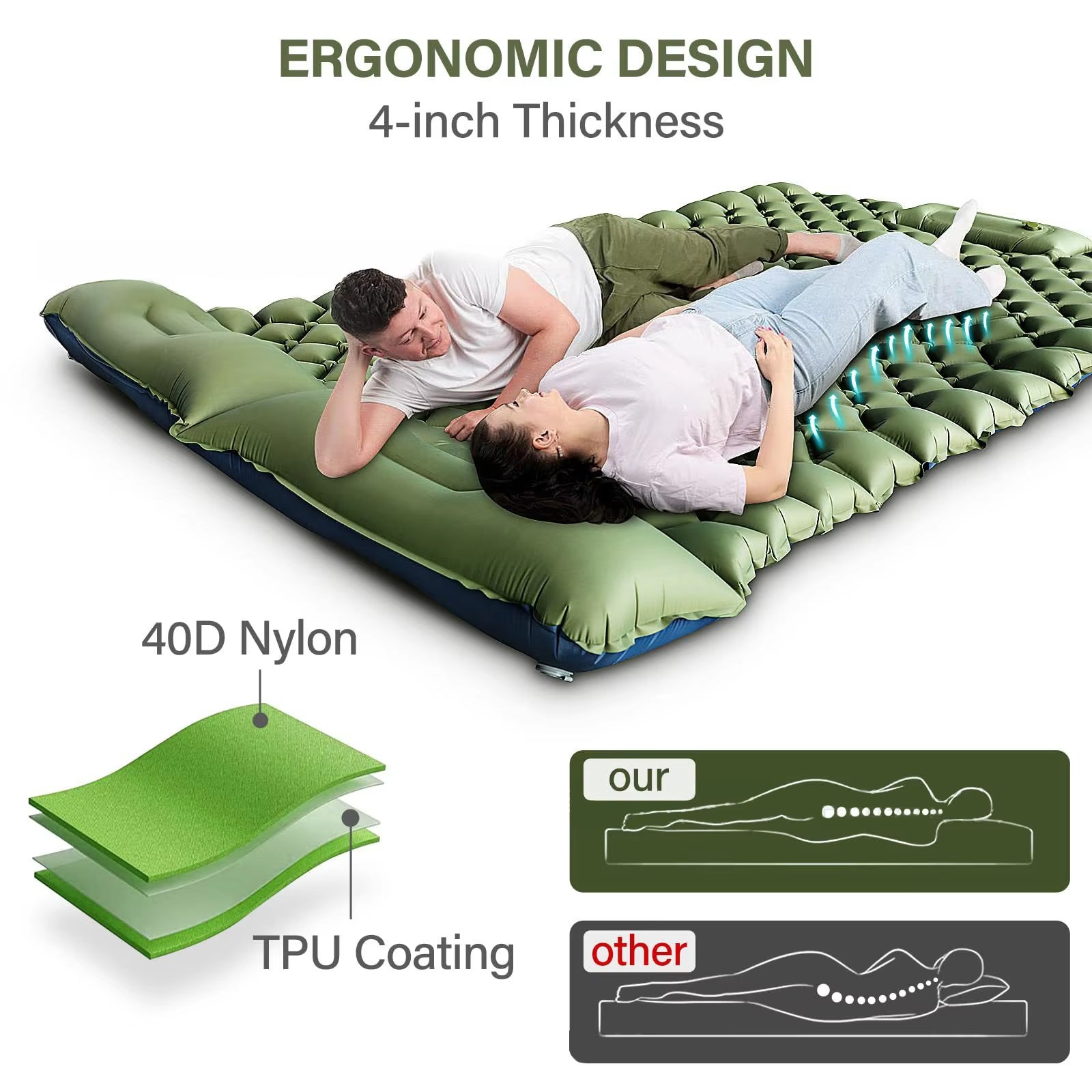 Double Inflatable Camping Air Mattress with Built-In Foot Pump & Dual Pillows – 200 × 120 cm
