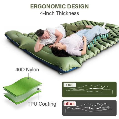 Double Inflatable Camping Air Mattress with Built-In Foot Pump & Dual Pillows – 200 × 120 cm