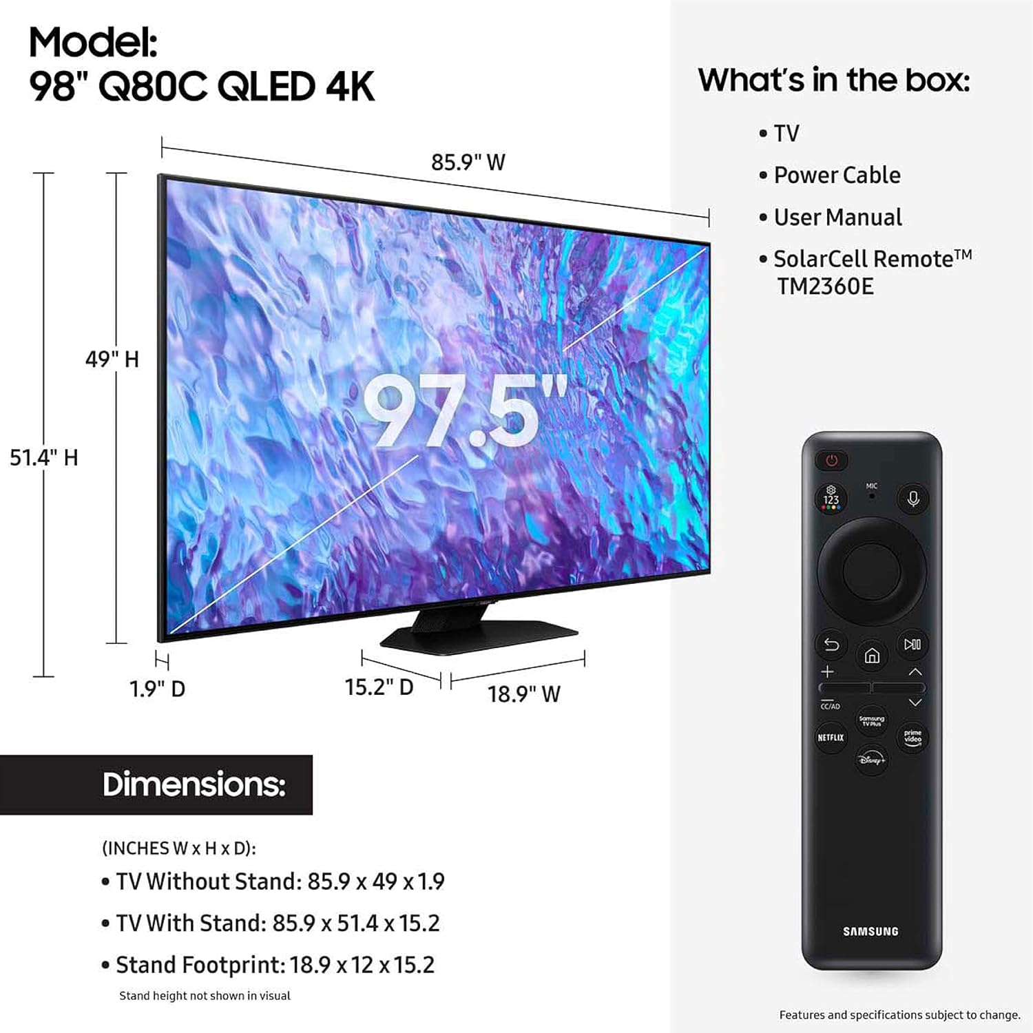 Samsung 98-Inch Q80C Series QLED 4K Smart TV (open box)