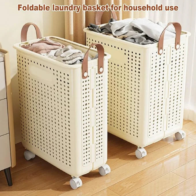 • Khamsan 55L Large Rolling Laundry Basket, Foldable with Handle