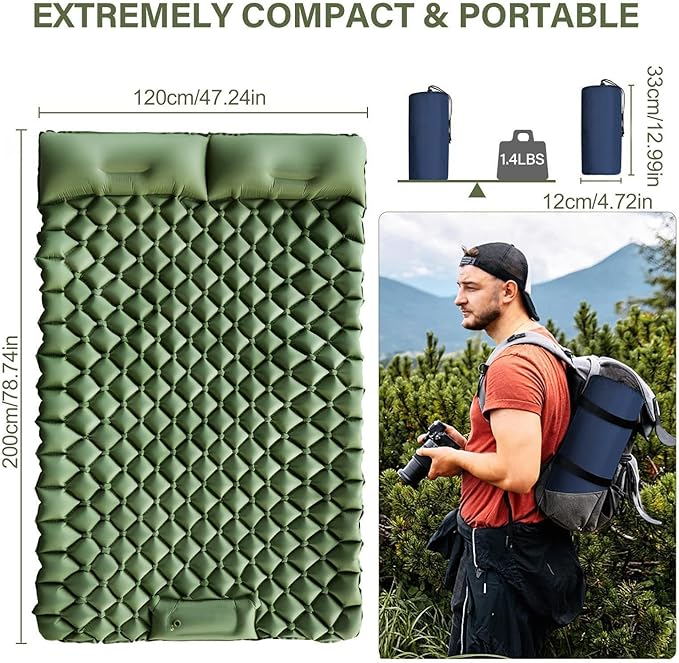 Double Inflatable Camping Air Mattress with Built-In Foot Pump & Dual Pillows – 200 × 120 cm
