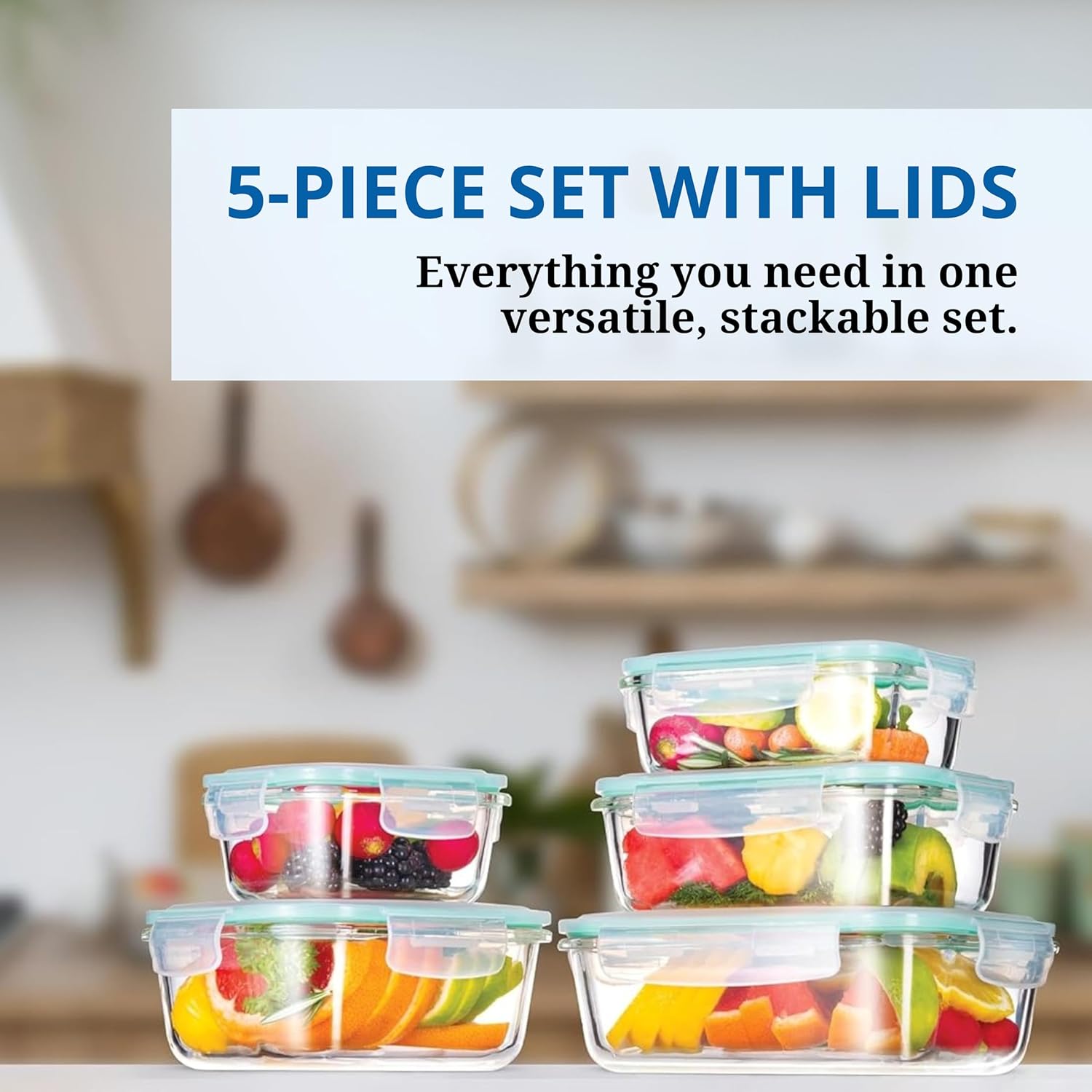 Westinghouse, 5-Piece Glass Food Storage Container Set - 320 to 1050ml