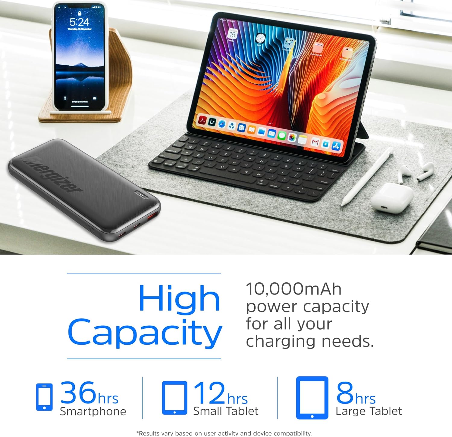 Energizer UE10055PQ_BK, 10000mAh Power Bank , Black