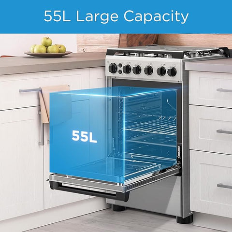 Midea Gas Cooker 50x55, 4 Burners, Silver