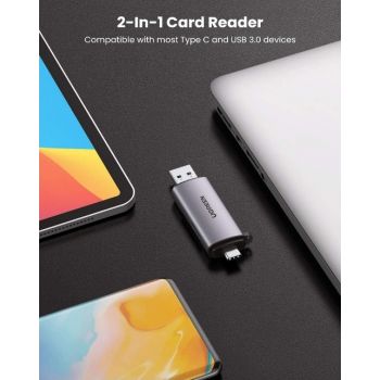 UGREEN CM185, USB-C/USB-A Card Reader - Gray