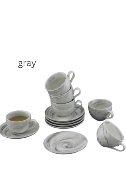 طقم فنجان ماربل 100 مل 6 قطع مع أطباق