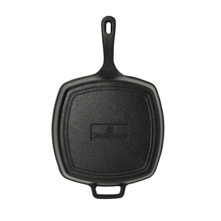 Westinghouse 10.5-Inch Pre-Seasoned Cast Iron Square Grill Pan – Black