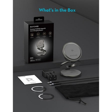 RAVPower RP-WC1008 Premium Foldable 3 in 1 Wireless Charger 15W