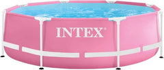INTEX 2.44m x 76cm Pink Metal Frame Pool, Set up28290NP