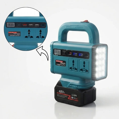 Compact 150W Portable Power Station with 68V Detachable Lithium Battery, Dual AC Outlets, 3 USB-A Ports