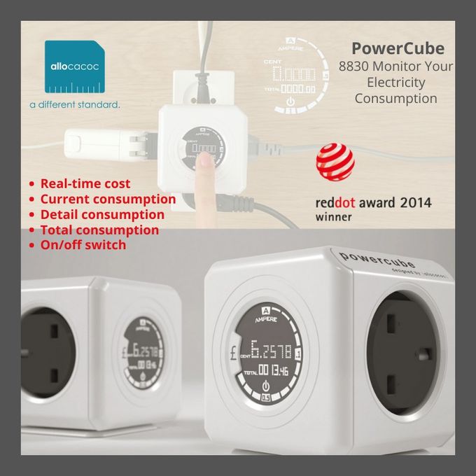 PowerCube Original Monitor UK – 4-Socket Wall Power Cube with Energy Monitoring