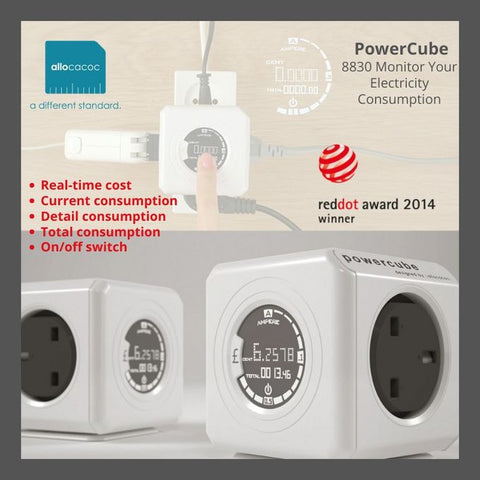 PowerCube Original Monitor UK – 4-Socket Wall Power Cube with Energy Monitoring