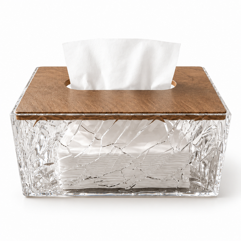 Luxury Acrylic Tissue Box Holder with Wooden Top – Gray | K2852