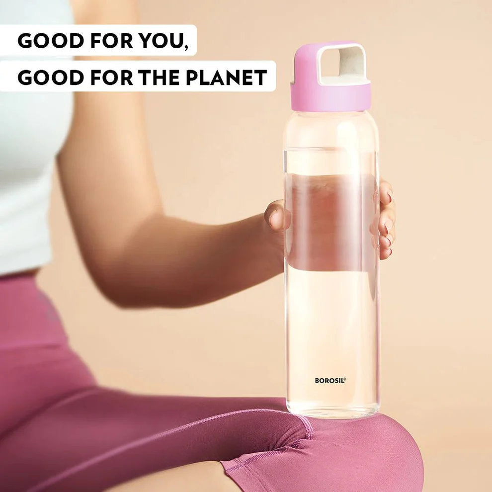 Borosil Borosilicate Glass Water Bottle with Leakproof Airtight Lid, Fridge Safe Wide Mouth Clear Bottle