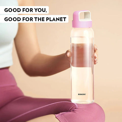Borosil Borosilicate Glass Water Bottle with Leakproof Airtight Lid, Fridge Safe Wide Mouth Clear Bottle