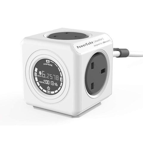 PowerCube Extended Monitor UK بطول 1.5 م – مشترك كهرباء مكعّب بـ4 مقابس مع شاشة لقياس استهلاك الطاقة