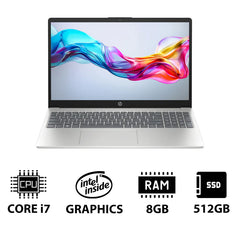 HP 15-FD0146NE - 15.6 بوصة FHD / i7 / 8 جيجابايت / 512 جيجابايت (NVMe M.2 SSD) / DOS (بدون نظام تشغيل) / 1YW / فضي طبيعي - كمبيوتر محمول