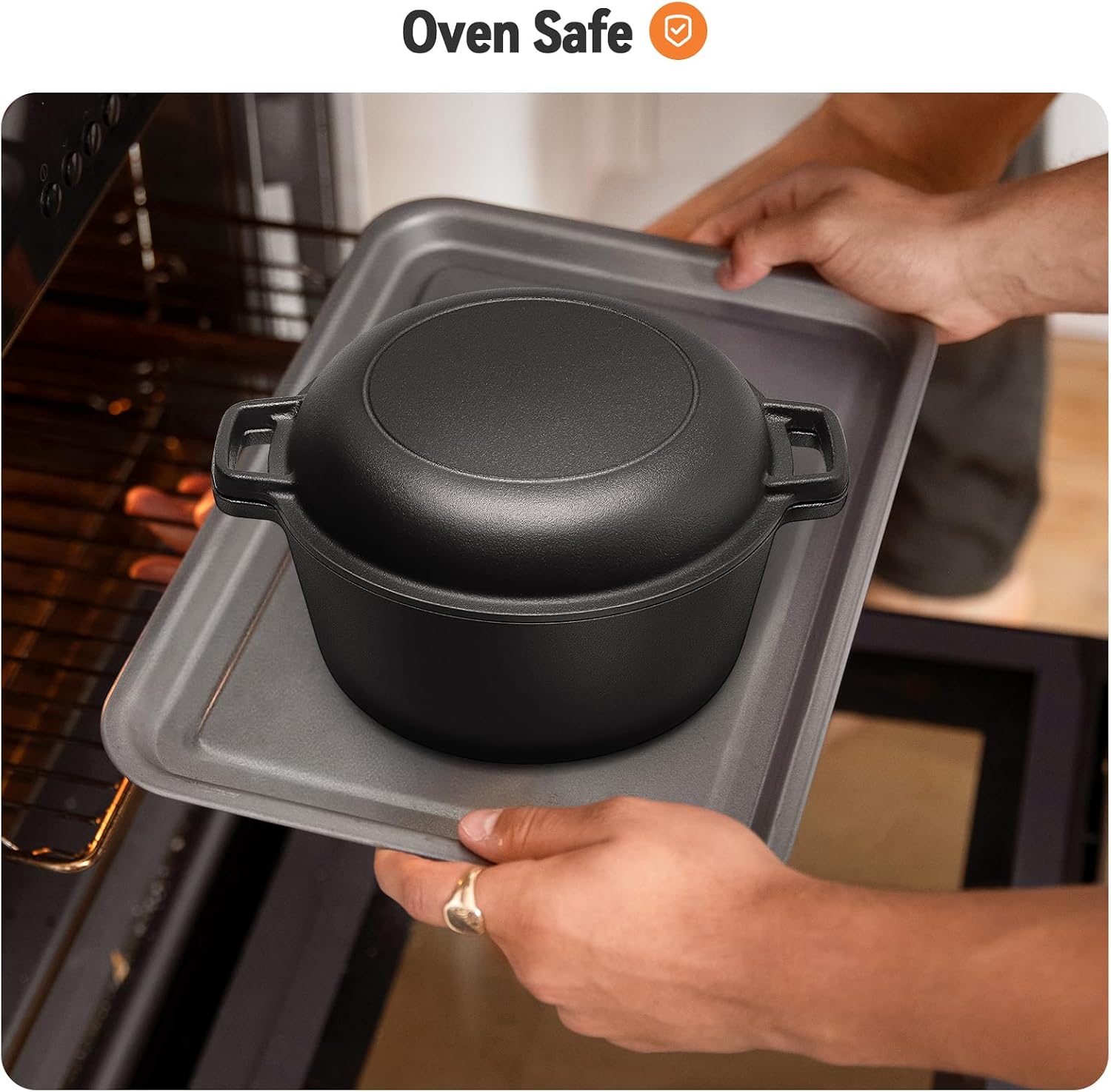 Westinghouse 5-Quart Pre-Seasoned Cast Iron Dutch Oven with 10.25-Inch Skillet Lid – Black