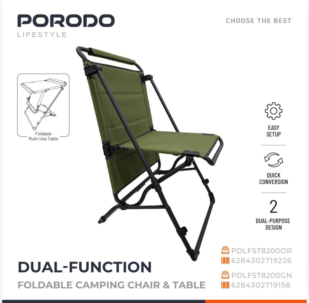 Porodo, Lifestyle Dual-Function Foldable Camping Chair & Table