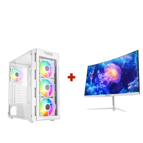 Gaming Bundle:Pc Intel Core i5-12400F,RTX 5060,16GB RAM with Sades NC-Pelagia, 24",FHD,200Hz,0.5ms,HDMI 2.1,VA,Curved Gaming Monitor (White)
