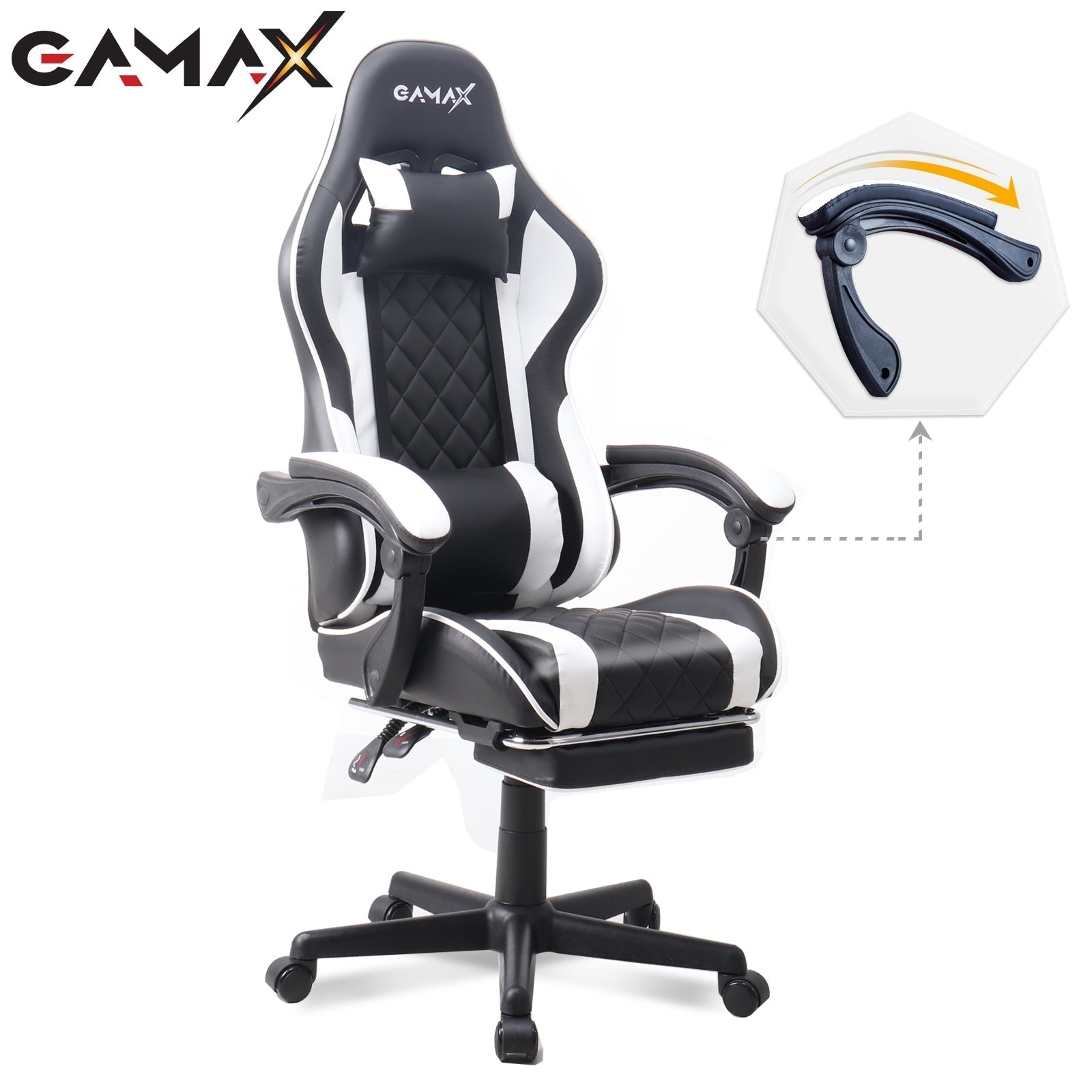 Gamax Gaming Chair Model 1-LT001L with Linkage Function Armrest & Retactable Footrest ( Installation not included )