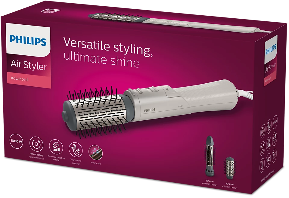 Philips, 7000 Series Air Styler 1000W – Rotating ThermoBrush with Ionic Care, 30mm & 50mm Brushes for Volume & Shine