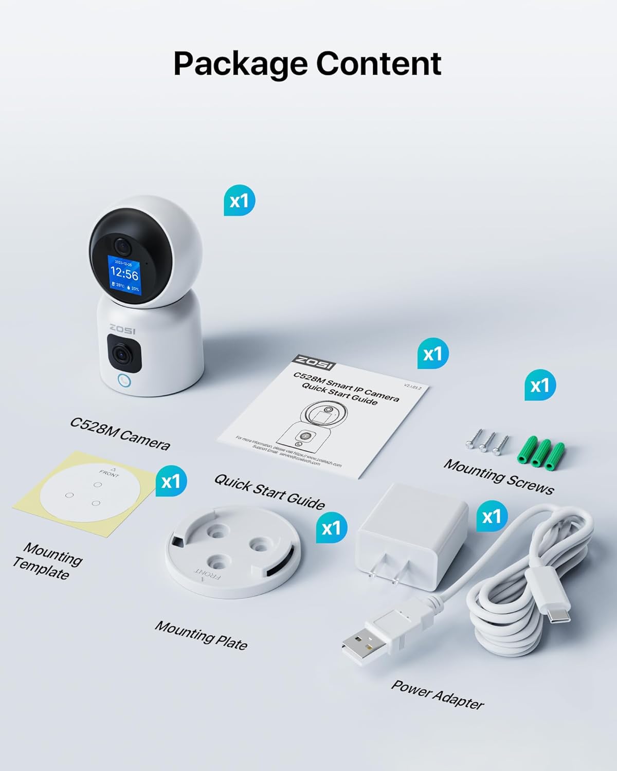 ZOSI INDOOR PT CAMERA WITH SCREEN,DUAL LENS 3MP+3MP