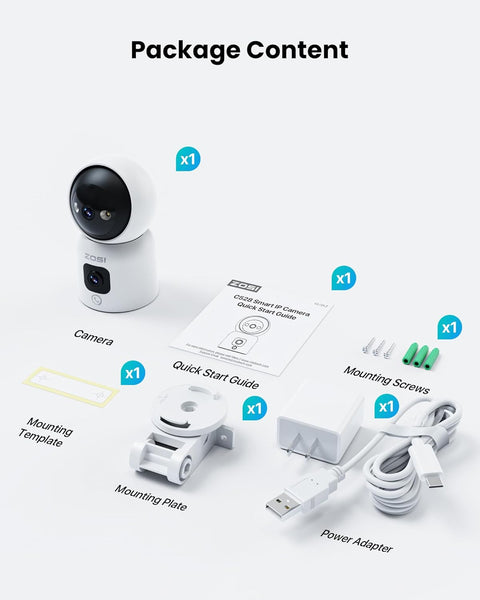 ZOSI INDOOR PT CAMERA WITH DUAL LENS 2MP+2MP
