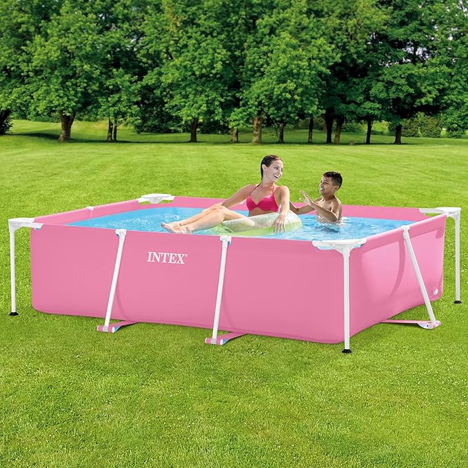 INTEX 2.2m x 1.5M x 60cm Pink Rectangular Frame Pool, Set-up Size: 2.20m x 1.50m x 60cm (28266NP)