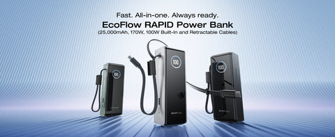 EcoFlow RAPID Power Bank (25,000mAh, 170W, 100W Built-In and Retractable Cables) - Black