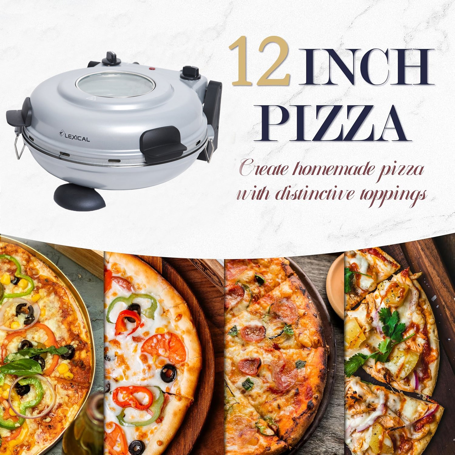 Lexical, Pizza and Bread Maker with Timer and Removable 32cm Pan