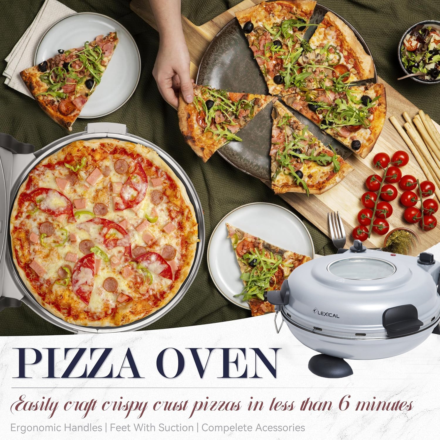 Lexical, Pizza and Bread Maker with Timer and Removable 32cm Pan