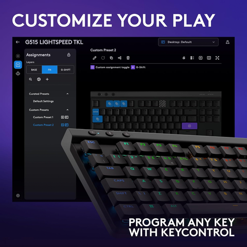Logitech G515, TKL LIGHTSPEED Low-Profile Wireless Gaming Keyboard Tactile Switch